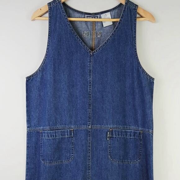 Erika & Co VTG SZ S 100% Cotton V Neck Denim Maxi Tank Dress With Front Pockets - Picture 3 of 5